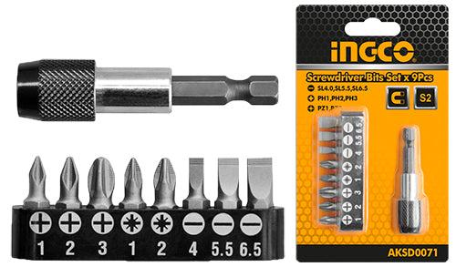 Ingco AKSD0071  9 Pcs screwdriver bits set