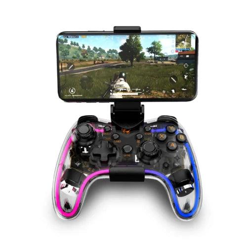 Havit G180BT Transparent RGB Bluetooth Vibration Game Pad – Wireless Gaming Controller with Dual Vibration, RGB Lighting, and Multi-Platform Connectivity for Mobile, PC, and Console Gaming