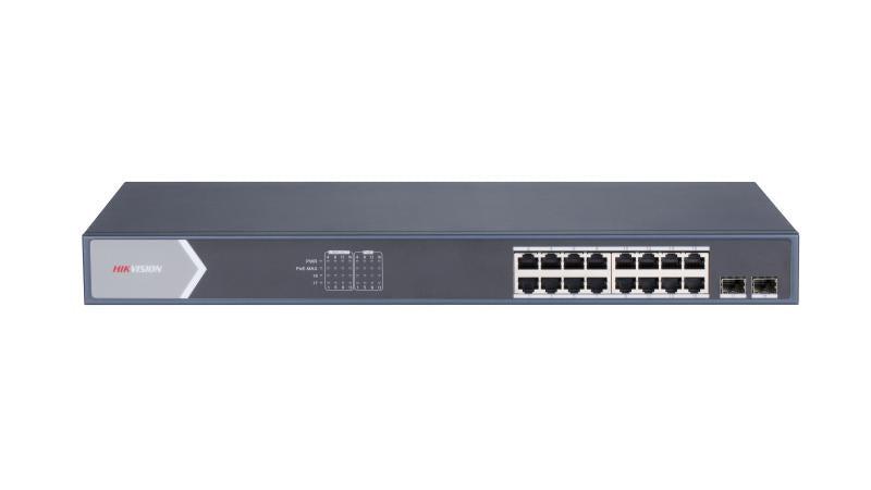 [DS-3E0518P-E/M-ES-HTL] Hikvision DS-3E0518P-E/M 16-Port Gigabit Unmanaged PoE Switch – Reliable network connectivity with power and data delivery for PoE-enabled devices