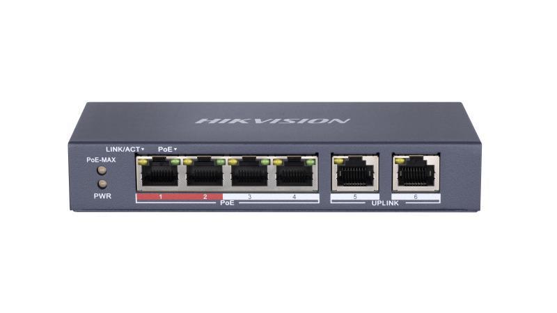 [DS-3E0106P-E/M-ES-HTL] Hikvision DS-3E0106P-E/M 4-Ports 100 Mbps Unmanaged PoE Switch – Reliable network connectivity with power and data delivery for IP cameras and other PoE-enabled devices