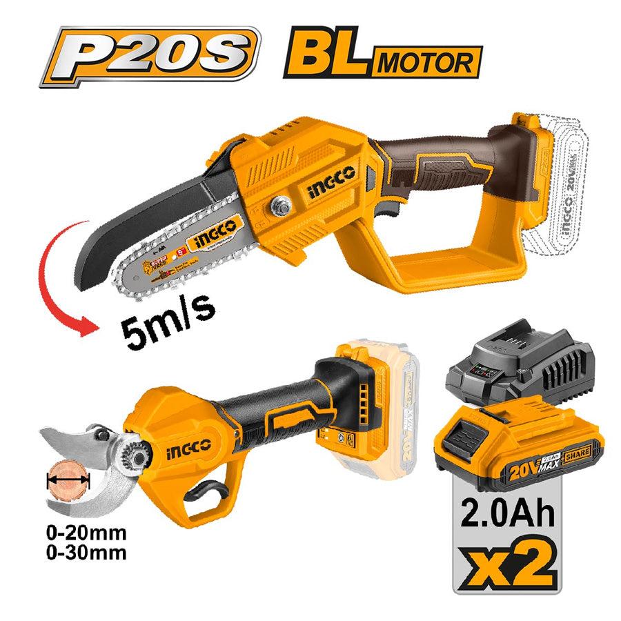 Ingco COSLI240306  Cordless Mini Chain Saw & Straight Shear Combo Kit (20V)