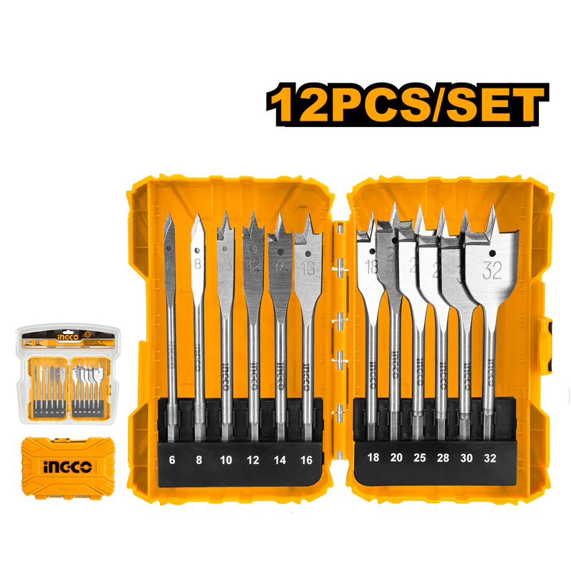 Ingco AKDL1201 12 Pcs flat wood drill bits set