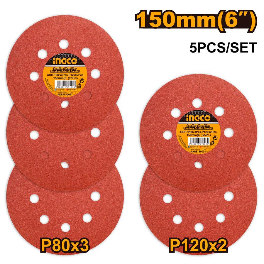 Ingco AKRS150051 Sanding Sheet for Random Orbit Sander 5pcs/Set
