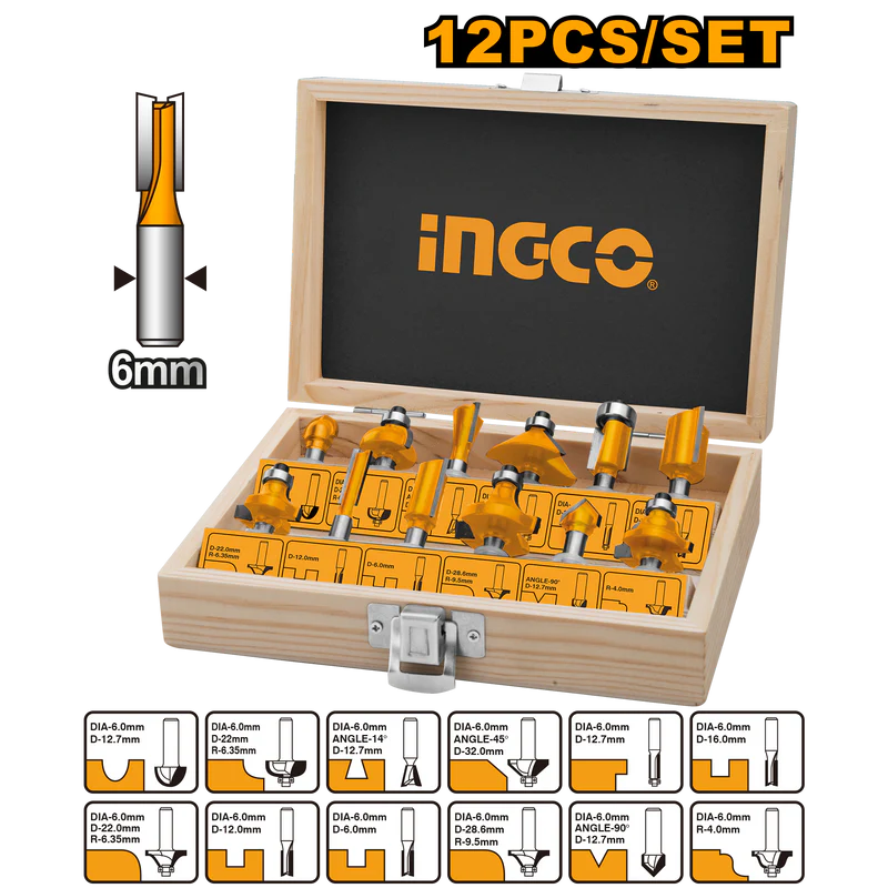 Ingco AKRT1201 12 Pcs Router Bits Set (6mm)