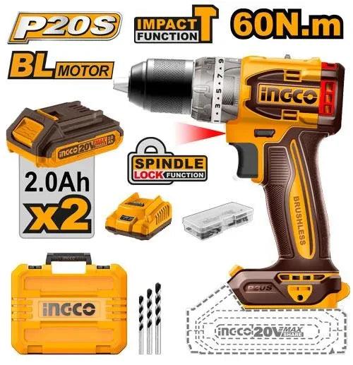 Ingco  CIDLI20602  20V Li-Ion Cordless Compact Impact Drill Brushless