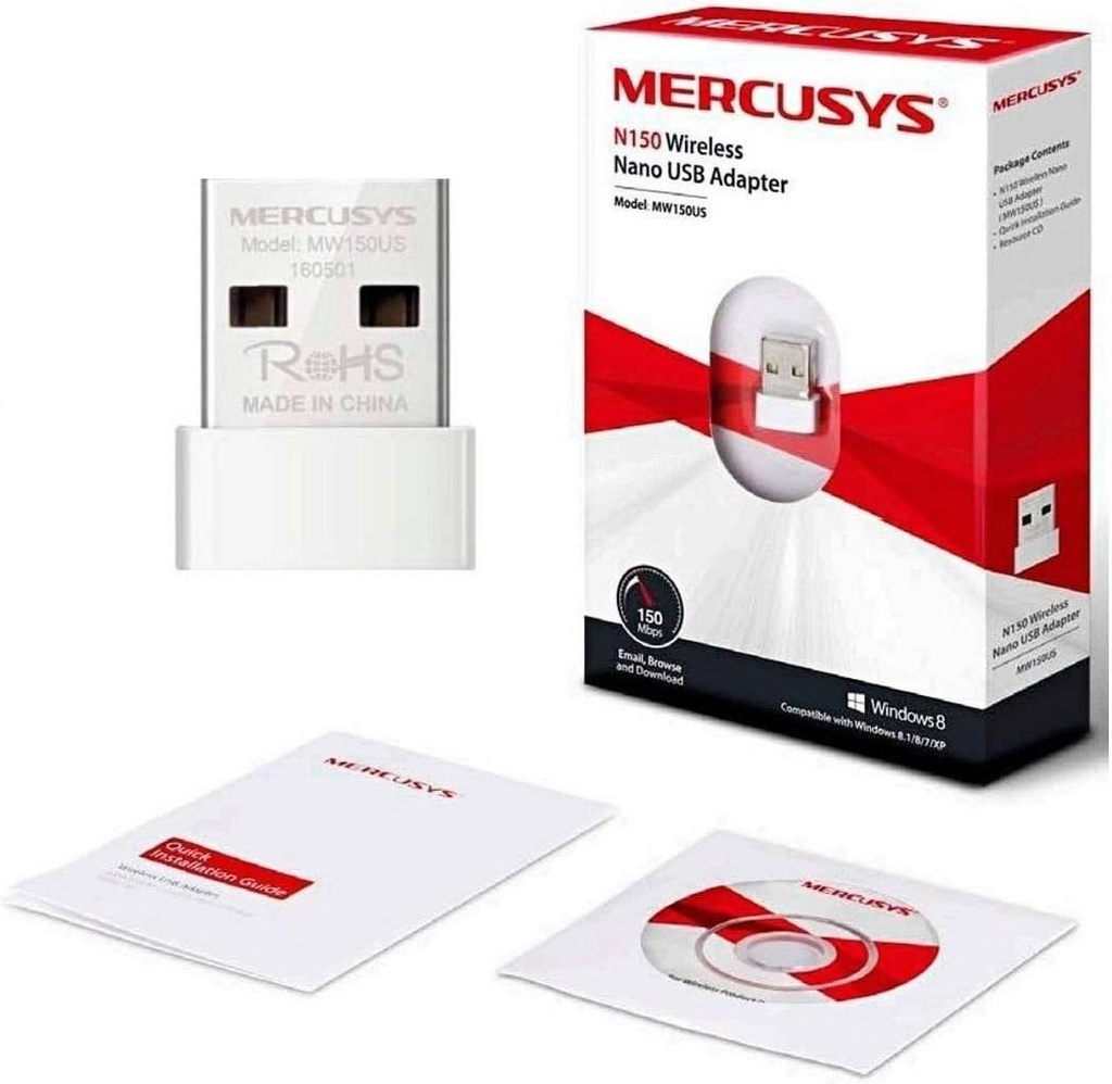 [MW150US-PM-DS] Mercusys MW150US N150 Wireless Nano USB Adapter 150Mbps - Ultra-compact USB WiFi adapter for stable high-speed wireless internet connectivity on laptops and desktop PCs