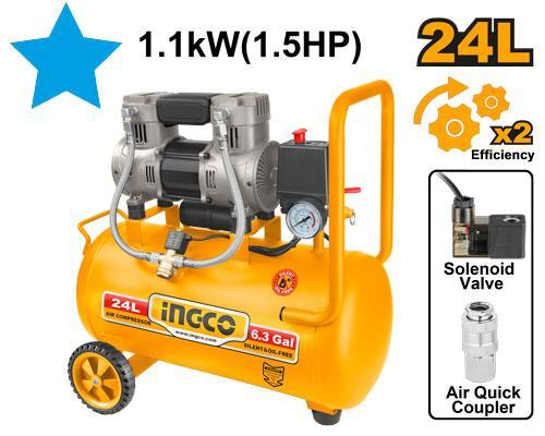 Ingco ACS111242 24L Silent Compressor, 1.5 HP
