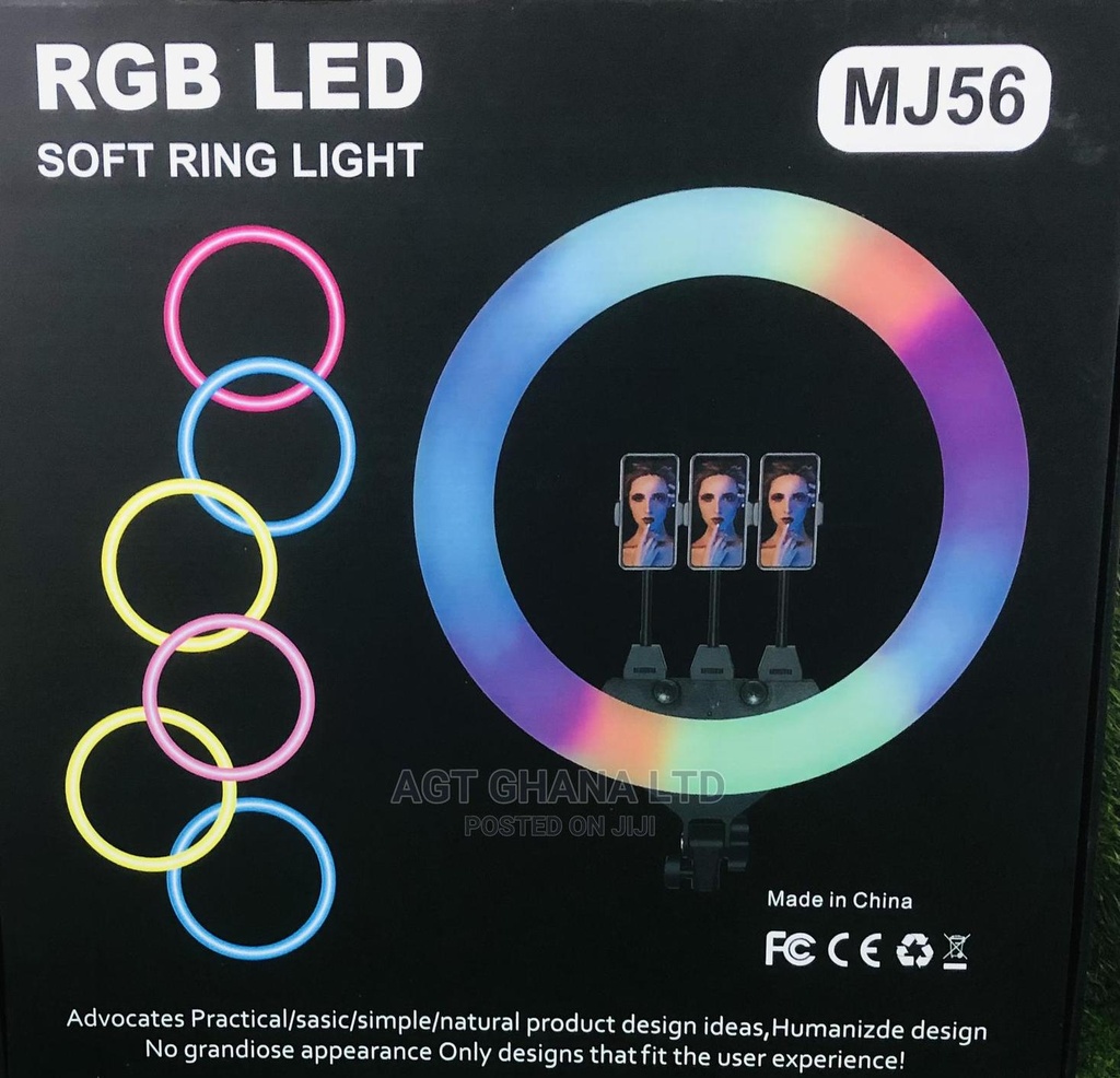 [MJ56-RM-SK] Generic MJ56 22 inch RGB LED Ring Light – Professional Adjustable RGB Photography Ring Light with Dimmable Brightness, Color Modes, and Tripod Mount for Studio, Content Creation, Makeup, and Video Recording