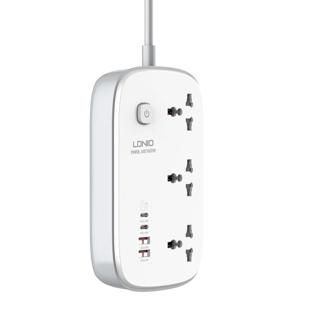 LDNIO SC3416 Universal Socket with 3 AC Outlets, Single Switch Control Extension with 4 USB 3250W Power Strip with 2M Cable