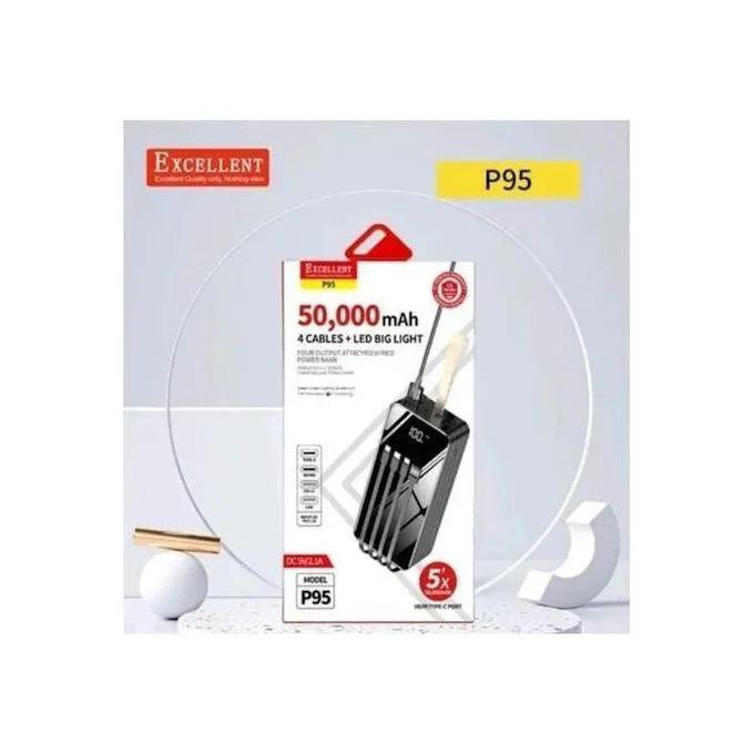 Excellent P95 50000 MAh Power Bank, 4 Cables + LED Big Light