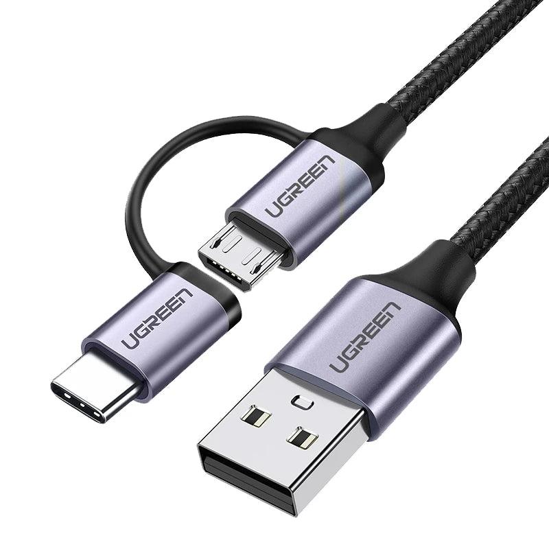 Ugreen US177 USB A to Micro USB + USB Type C Cable 1M