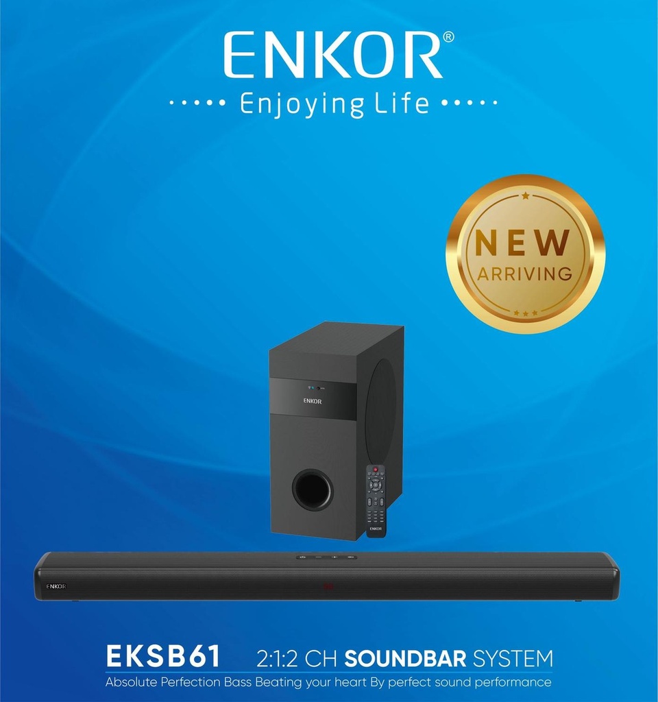 [EKSB61-ES-JW] Enkor EKSB61 Soundbar System – Enhances your home entertainment with powerful, clear sound for movies, music, and TV viewing