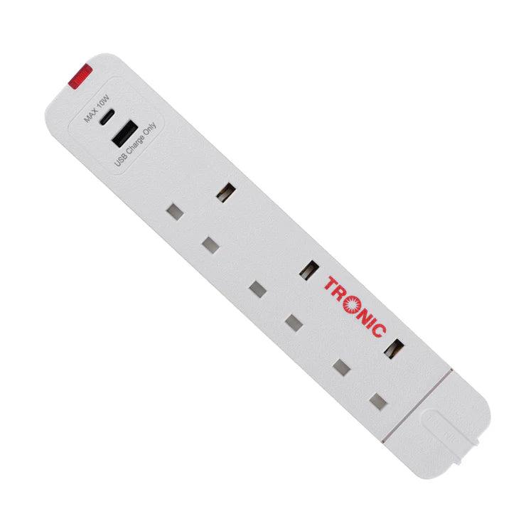 Tronic TR 7864-UBC 3-Way Extension Cable Socket with USB and USB C