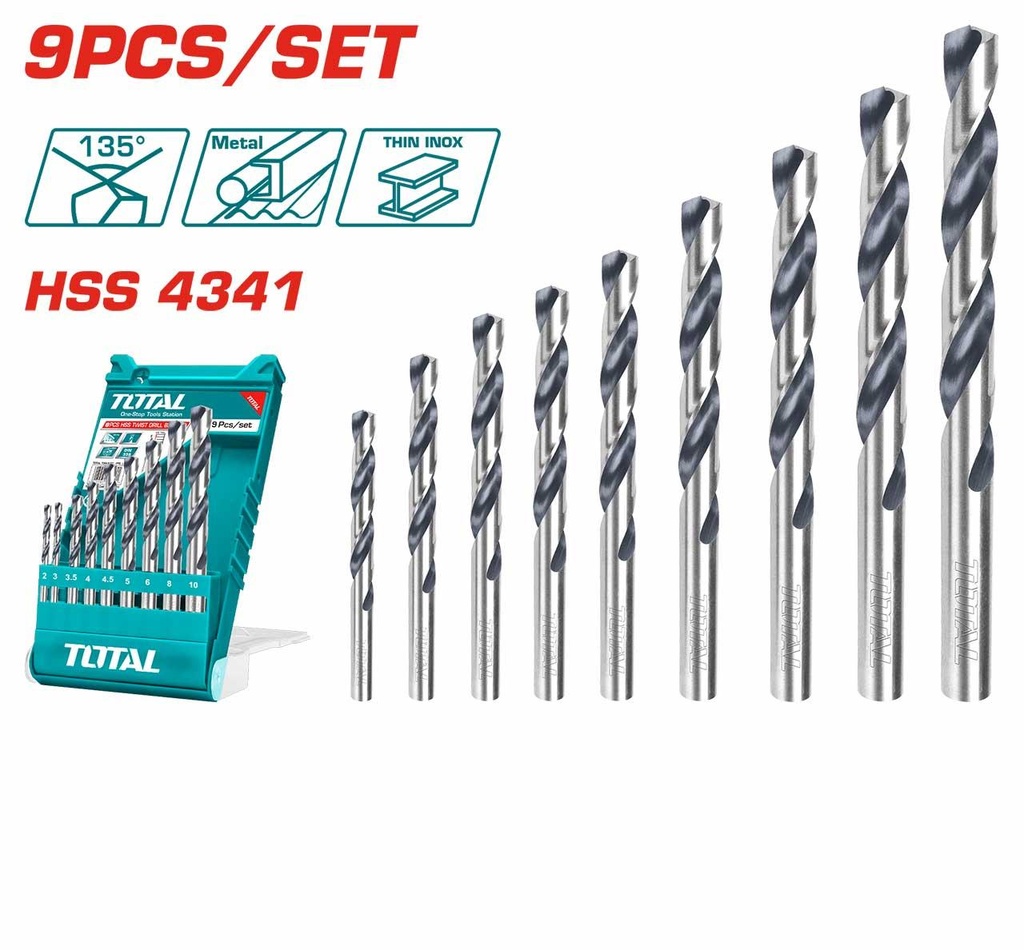 Total TACSD0095  9PCS HSS twist drill bits set