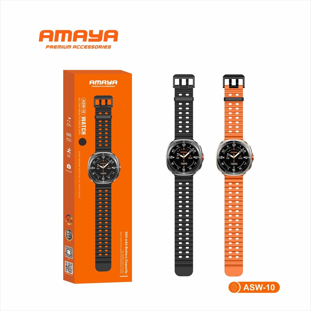 [ASW-10-ES-CAL] Amaya ASW-10 AMOLED Smart Watch – A modern wearable that helps you track fitness, monitor health, and stay connected with ease throughout the day