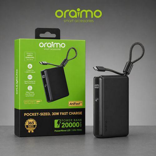 [OPB-7203C-ES-CAL] Oraimo PowerNova L21 OPB-7203C 30W 20000mAh fast charging power bank- Provides reliable high-capacity backup power with fast charging support to keep your devices powered throughout the day